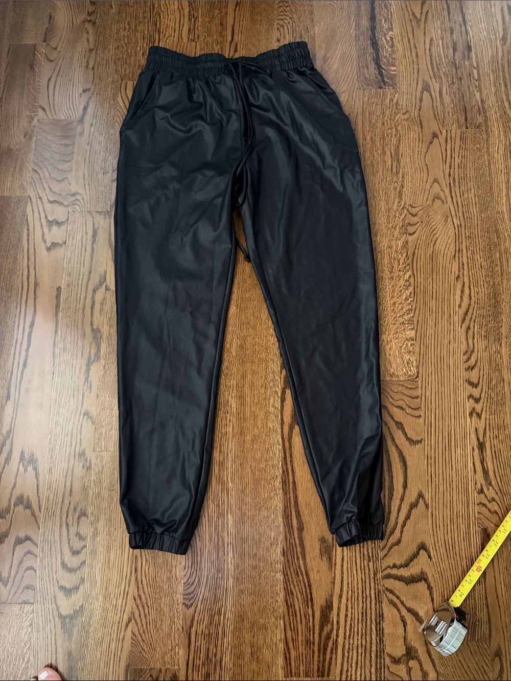 First Love Black Faux Leather Joggers medium